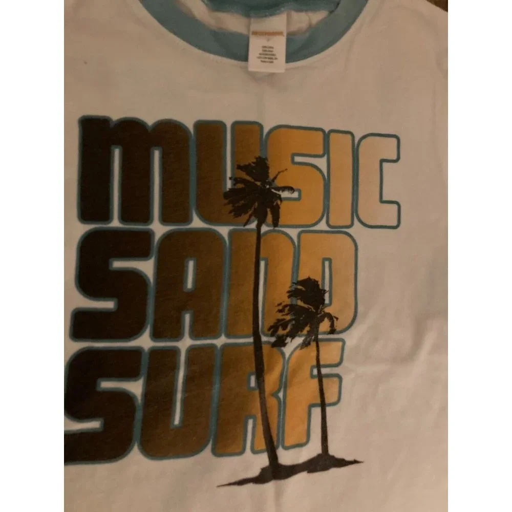 Gymboree White Cotton T Shirt Vintage Feel Music Sand Surf Graphic 7 Palm Tree